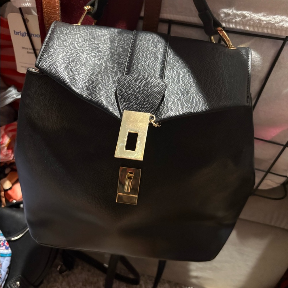 JustFab Black and Gold Backpack with Minimalist Design